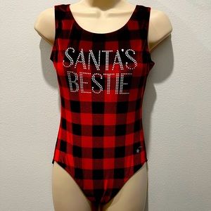 Destira “Santa’s Bestie” Red/Black plaid Leotard Child M